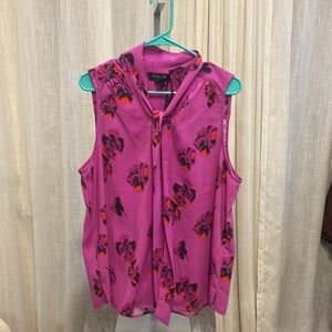 Rachel Zoe Pink Tie Front Blouse with Mandarin Collar